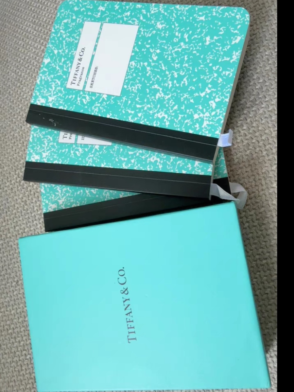 Tiffany & Co. Teal Composition Mini Notebook Set with Branded Box